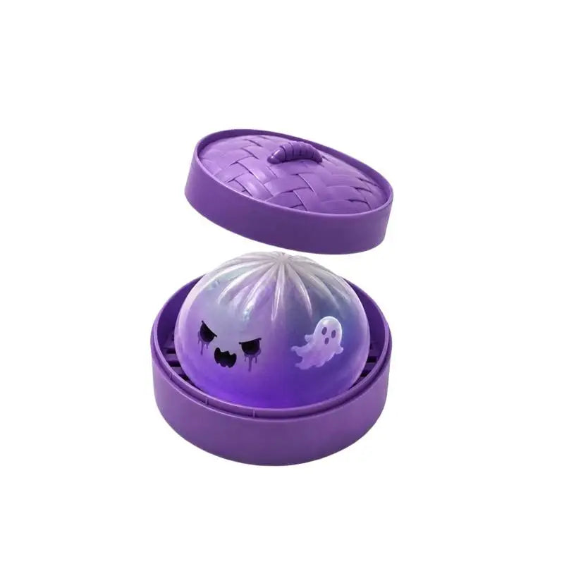 Halloween Dumpling Stress Toy, Cute Ghost Monster Bun Squeeze Fidget Toy With Mini Steamer Box