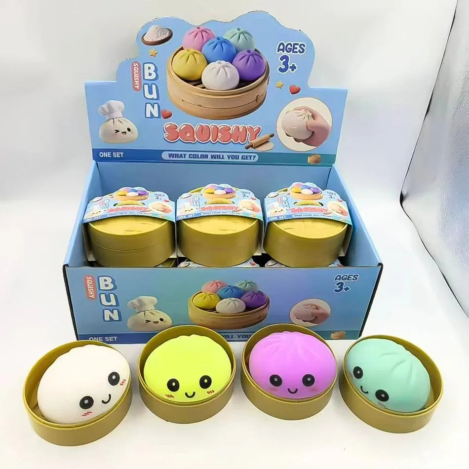 Dumpling Pressure Dumpling Squishies Cute Colorful Bun Toy Slow Rising Stress Relief Fidget Toy for Kids Adults Anti-Anxiety Gif