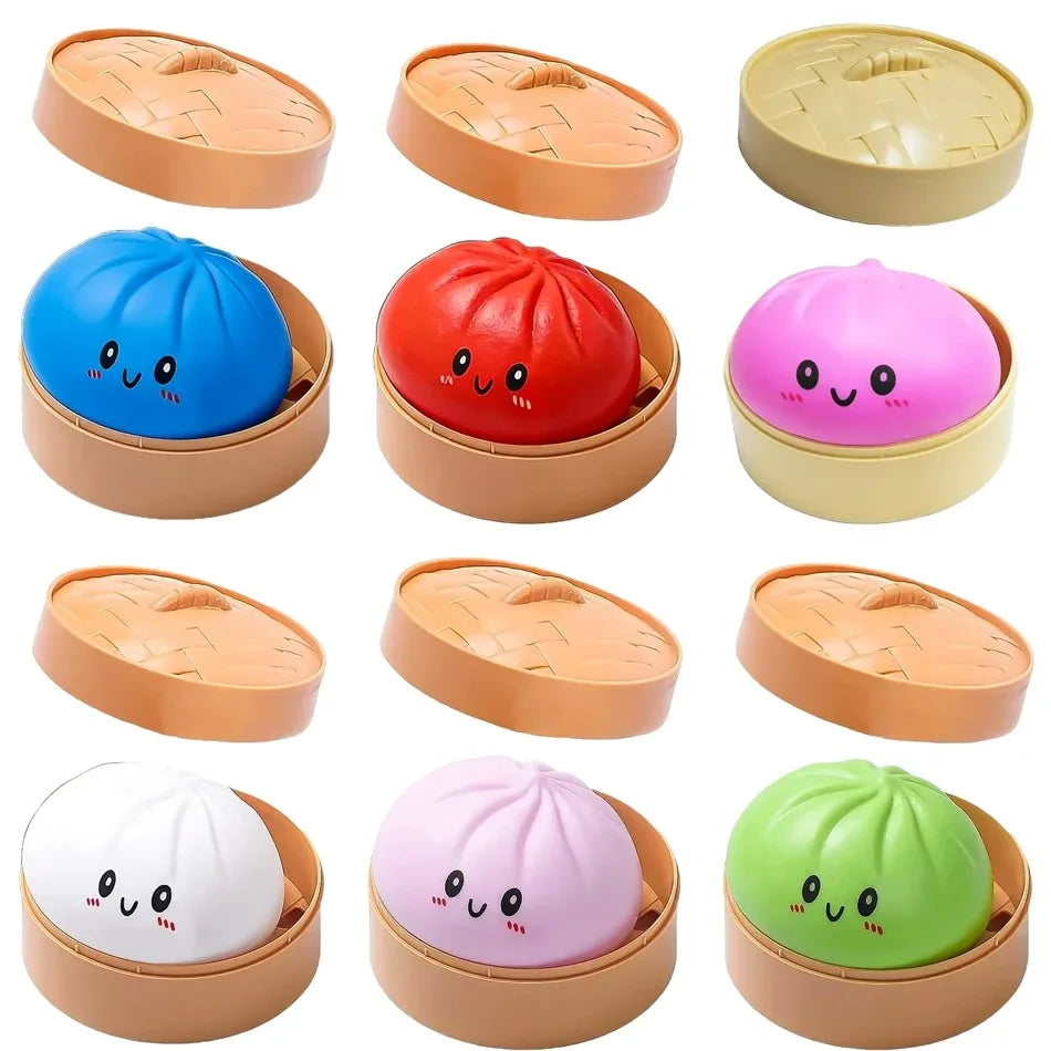 Dumpling Pressure Dumpling Squishies Cute Colorful Bun Toy Slow Rising Stress Relief Fidget Toy for Kids Adults Anti-Anxiety Gif