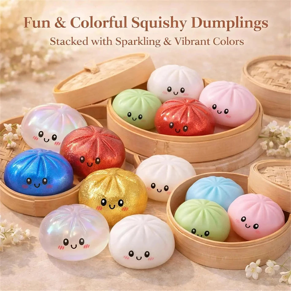 Dumpling Pressure Dumpling Squishies Cute Colorful Bun Toy Slow Rising Stress Relief Fidget Toy for Kids Adults Anti-Anxiety Gif