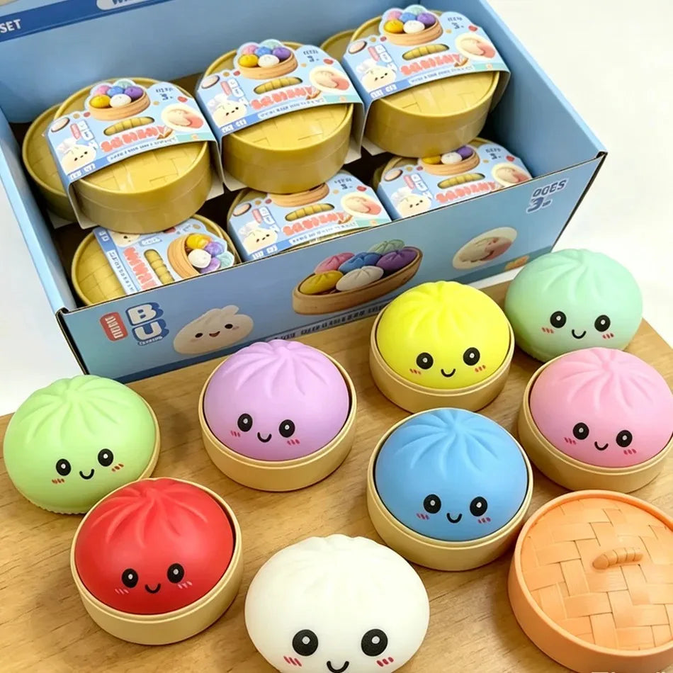 Dumpling Pressure Dumpling Squishies Cute Colorful Bun Toy Slow Rising Stress Relief Fidget Toy for Kids Adults Anti-Anxiety Gif