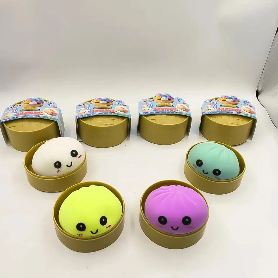 Dumpling Pressure Dumpling Squishies Cute Colorful Bun Toy Slow Rising Stress Relief Fidget Toy for Kids Adults Anti-Anxiety Gif