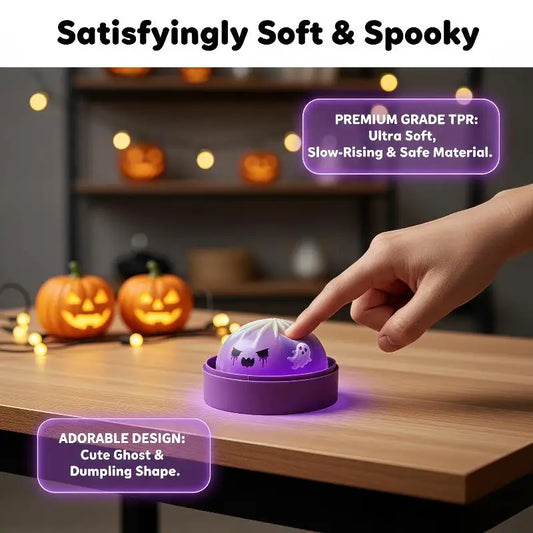 Halloween Dumpling Stress Toy, Cute Ghost Monster Bun Squeeze Fidget Toy With Mini Steamer Box
